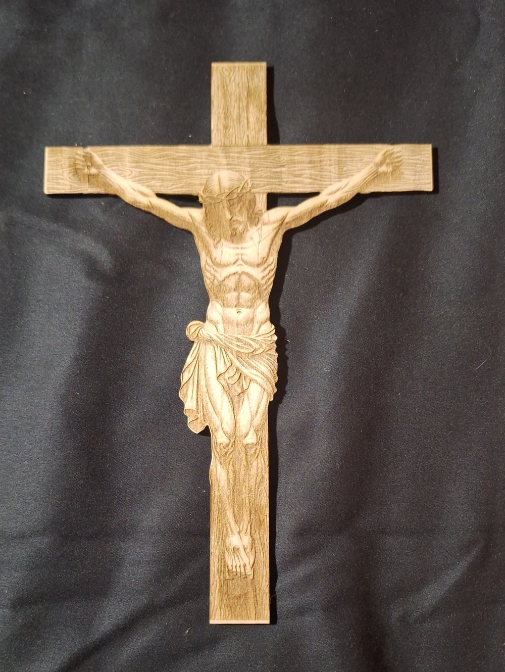 Artisan 3D Wooden Crucifix Wall Cross in Natural Wood Tone